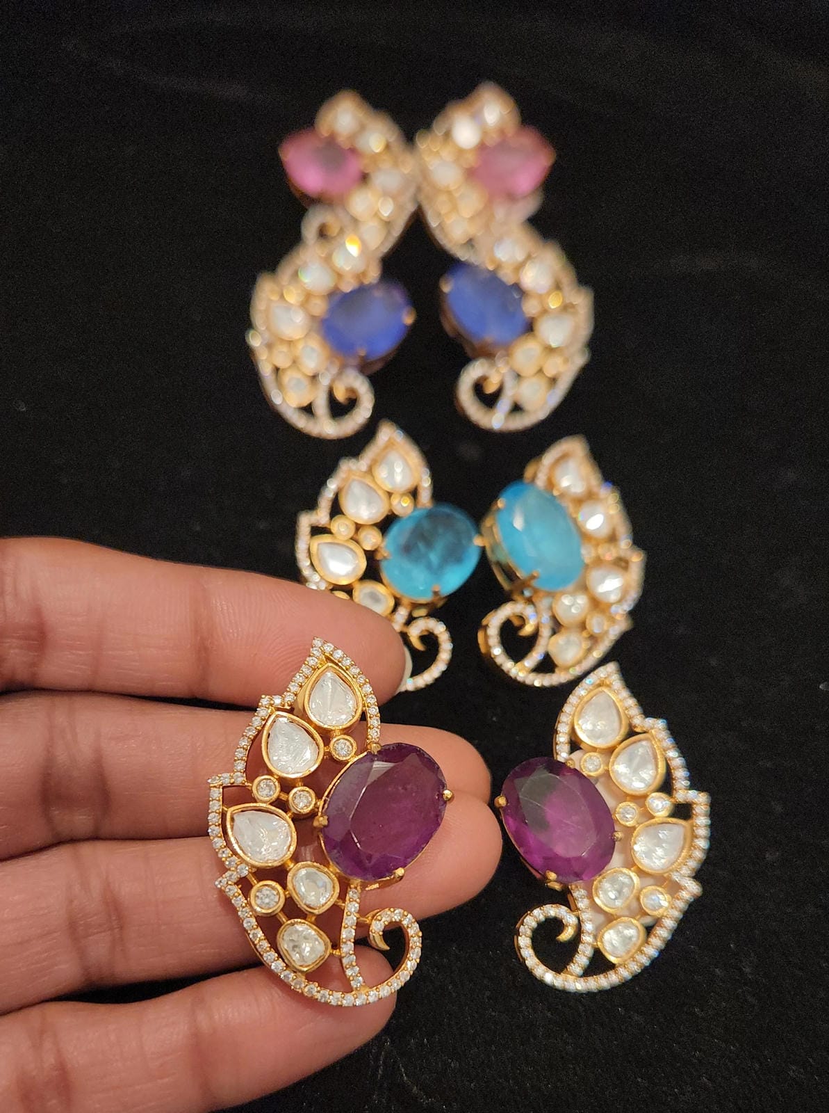 Victorian Finish CZ & Moissanite Studs with Color Accents