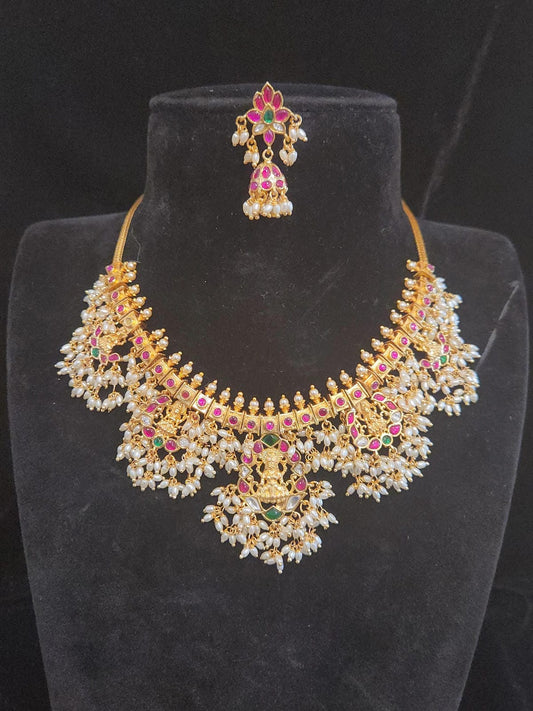 Lakshmi Devi & Guttapusalu Jadau Kundan Necklace Set