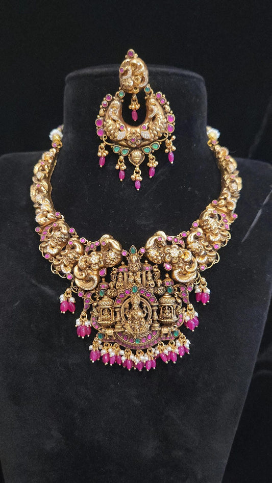 Divine Ashtalakshmi Peacock Antique Nakshi Nacklace Set