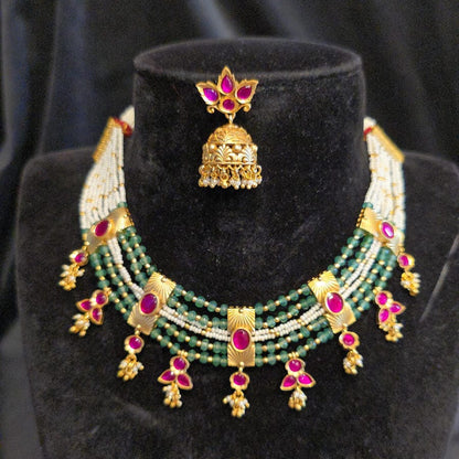 Gold Finish Pink Kundan Necklace Set