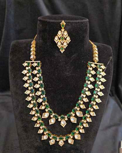 Victorian 2-Layer Emerald & Kundan Necklace Set