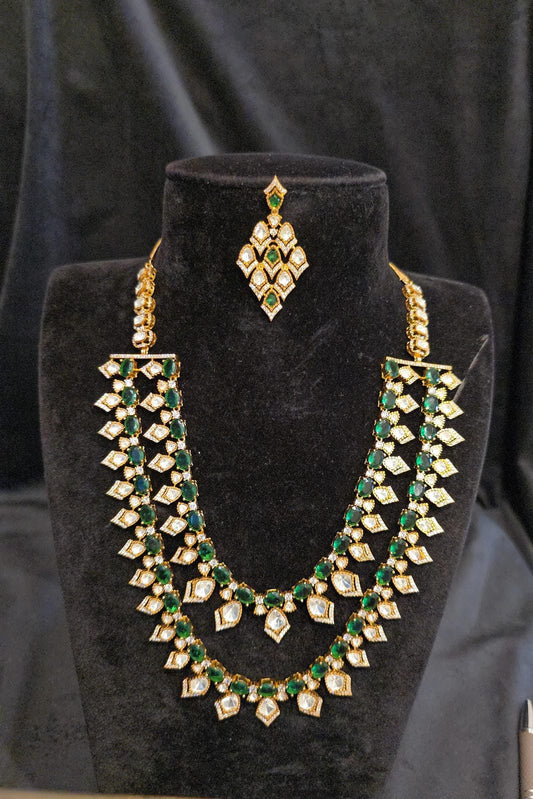 Victorian 2-Layer Emerald & Kundan Necklace Set