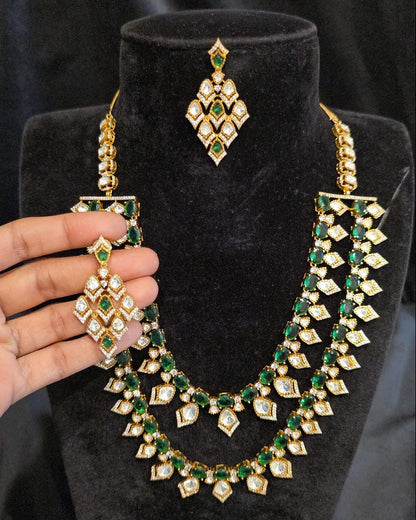 Victorian 2-Layer Emerald & Kundan Necklace Set