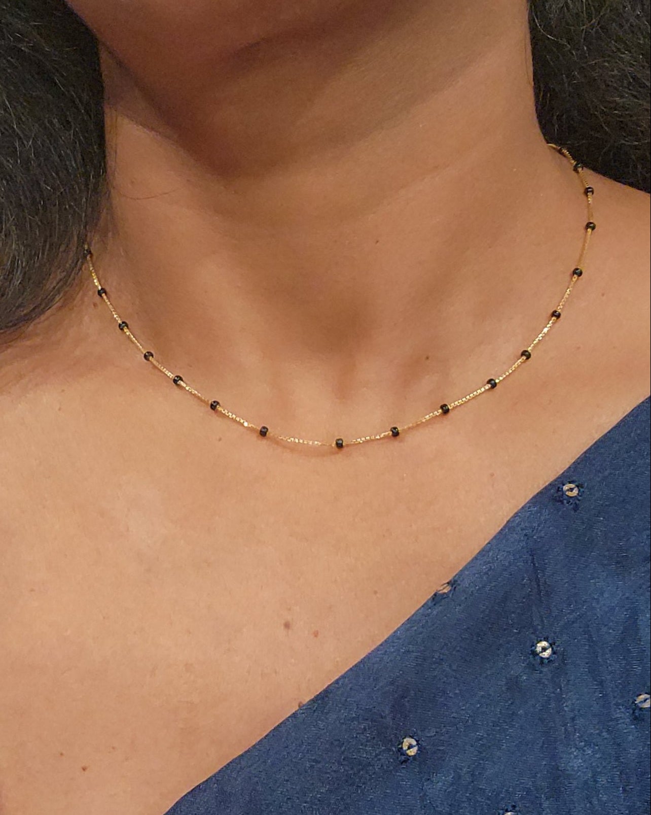 Minimalist 92.5 Silver Black Bead Necklace