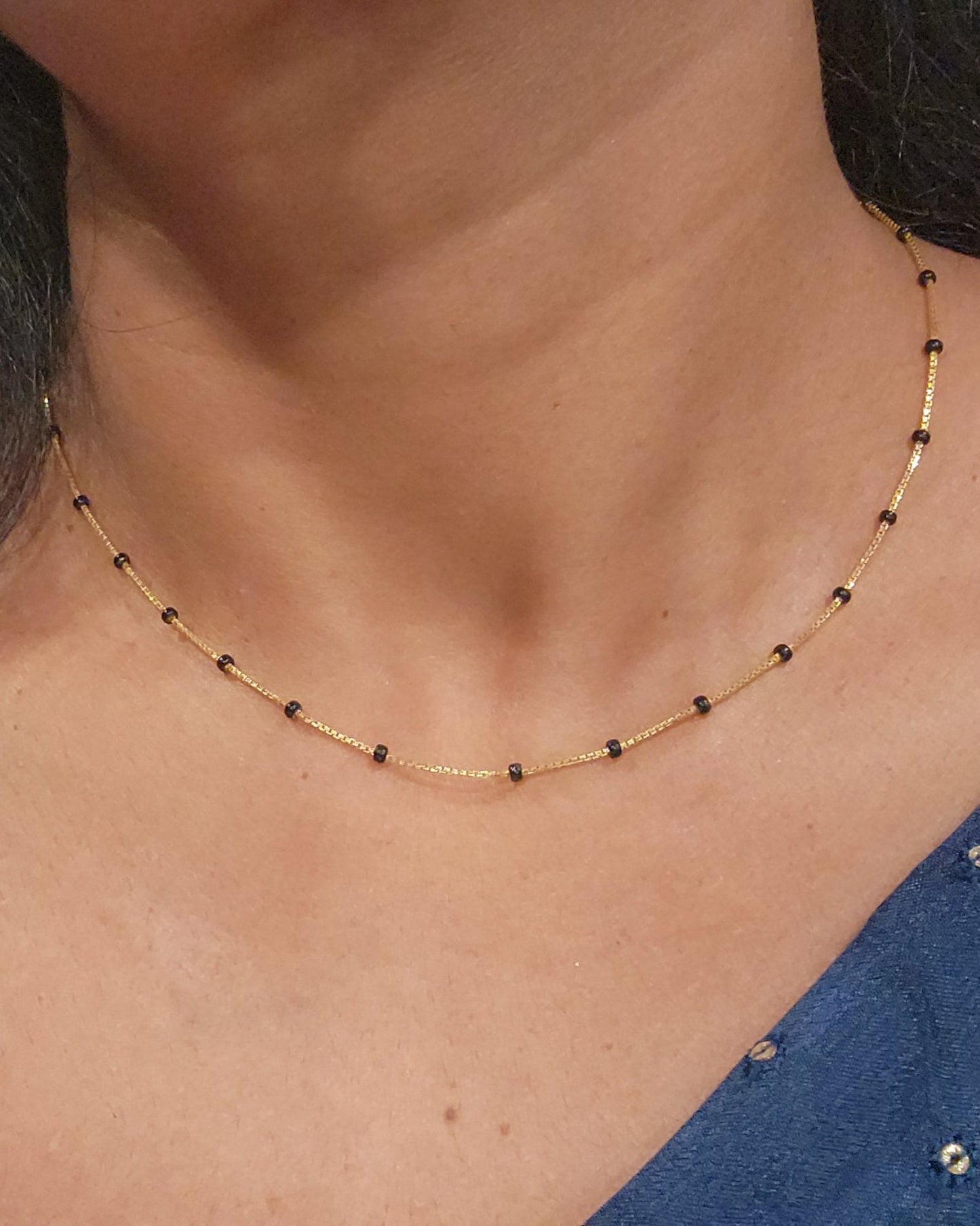 Minimalist 92.5 Silver Black Bead Necklace