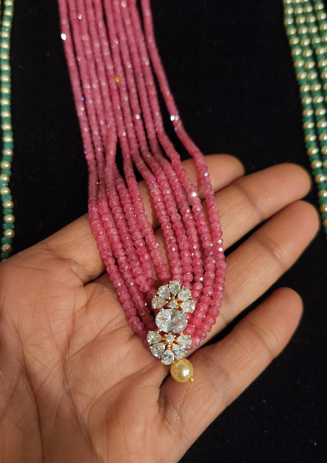 Elegant Swarovski Pearl Mala with 92.5 Silver Brooch