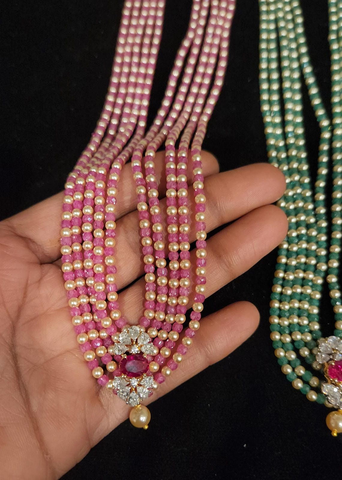 Elegant Swarovski Pearl Mala with 92.5 Silver Brooch