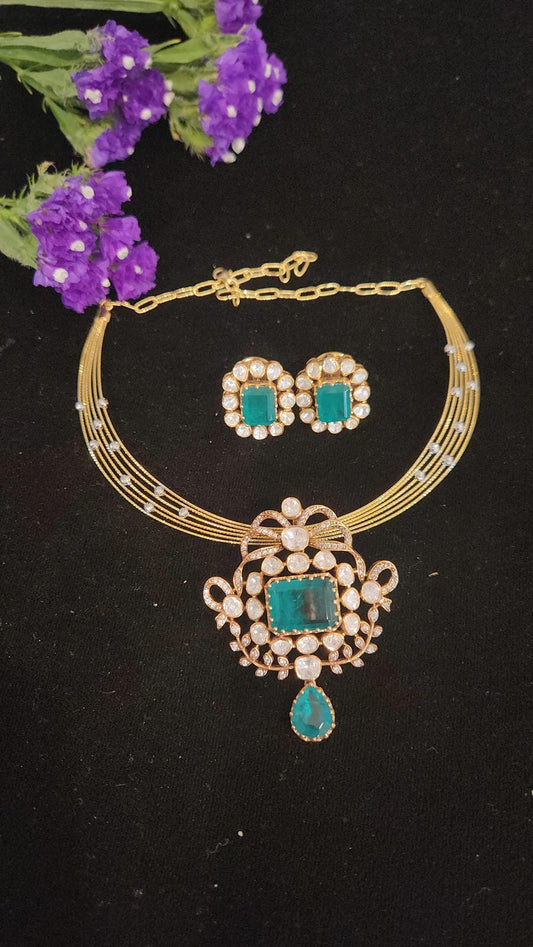 Exquisite Emerald Moissanite 92.5 Silver Hasli Set