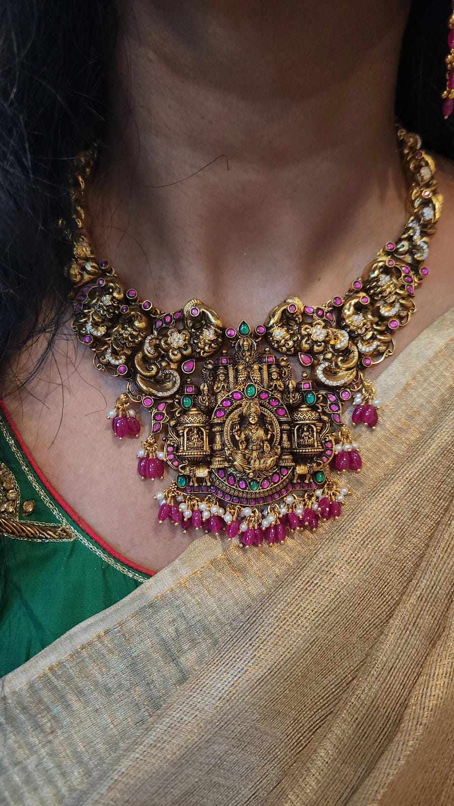 Divine Ashtalakshmi Peacock Antique Nakshi Nacklace Set