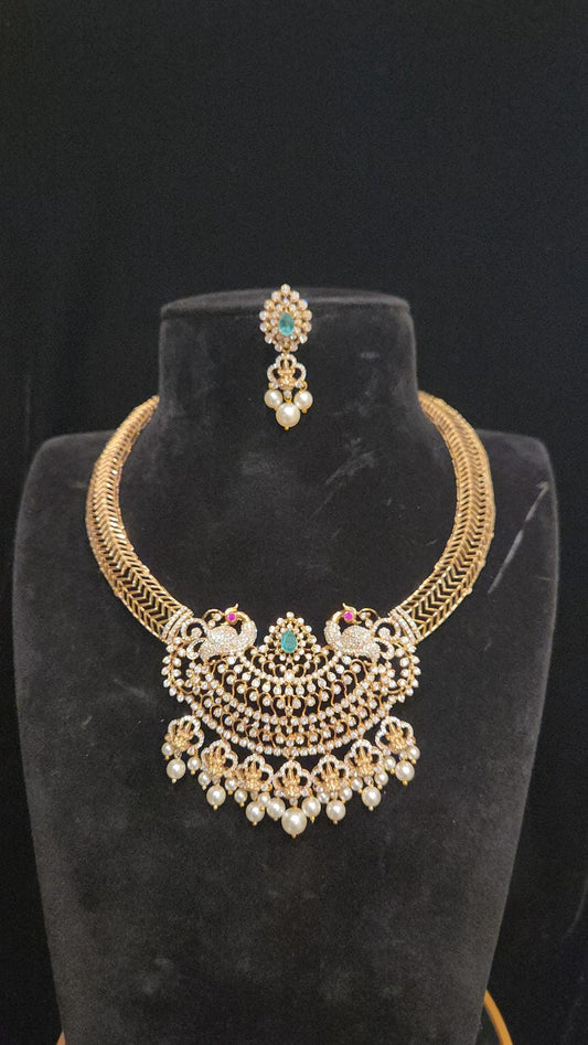 Divine Lakshmi Peacock 92.5 Silver Kante Set