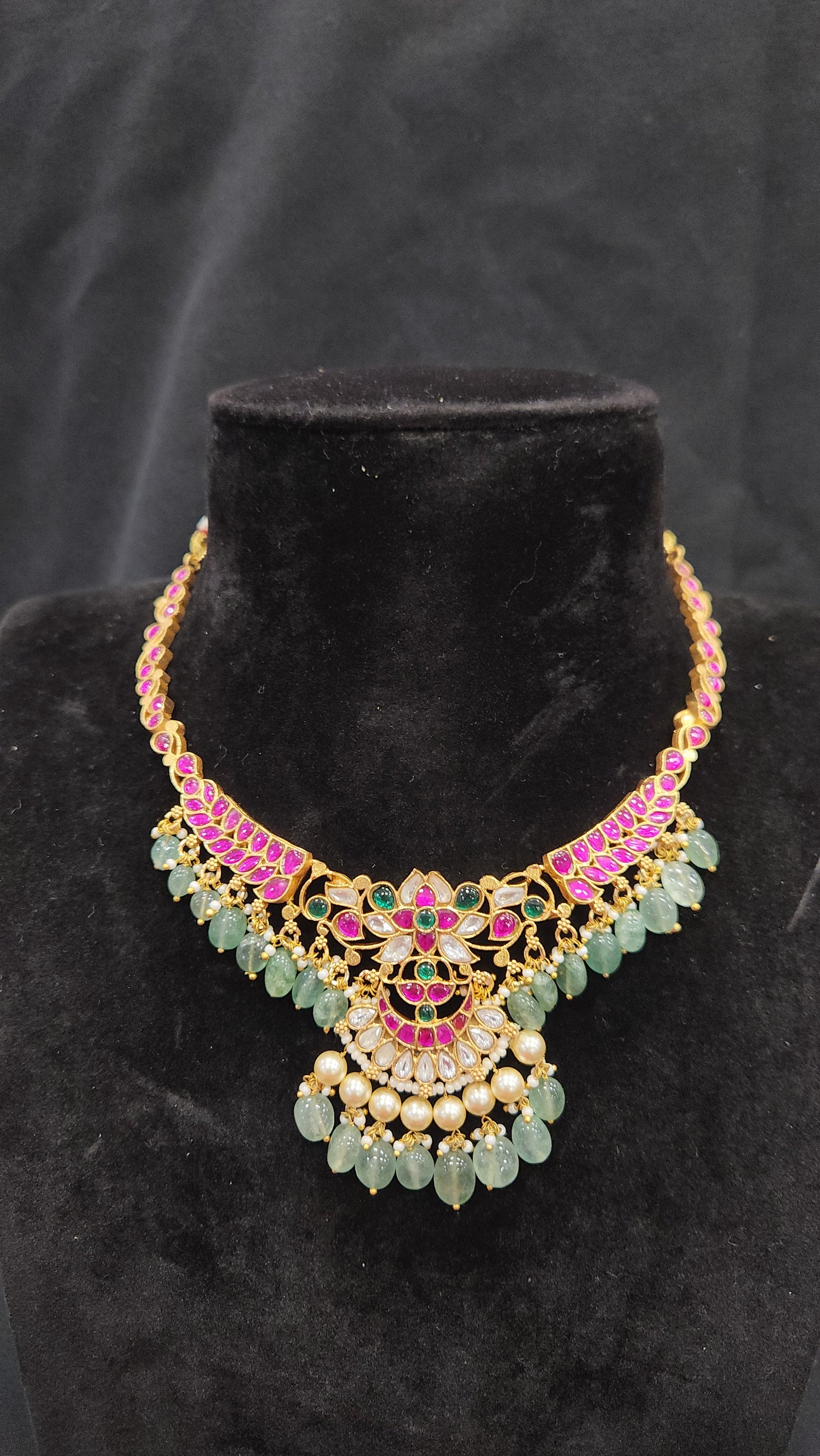 Pink Kundan Necklace Sets with Hanging Beads