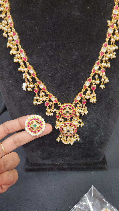 Red & White Kundan Haram