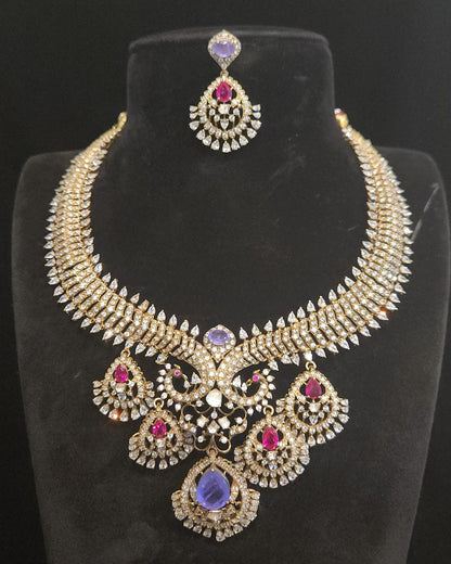 92.5 Silver Ruby & Purple Stones Kante Set