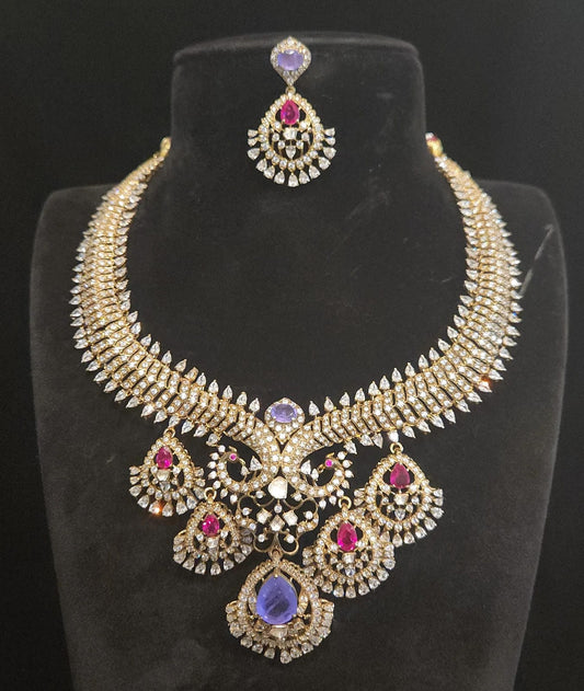 92.5 Silver Ruby & Purple Stones Kante Set