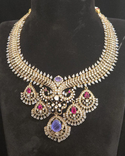 92.5 Silver Ruby & Purple Stones Kante Set