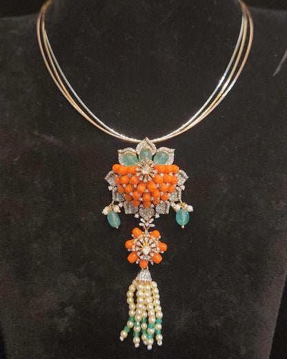 Vibrant 92.5 Silver Floral Dangler Pendant Set