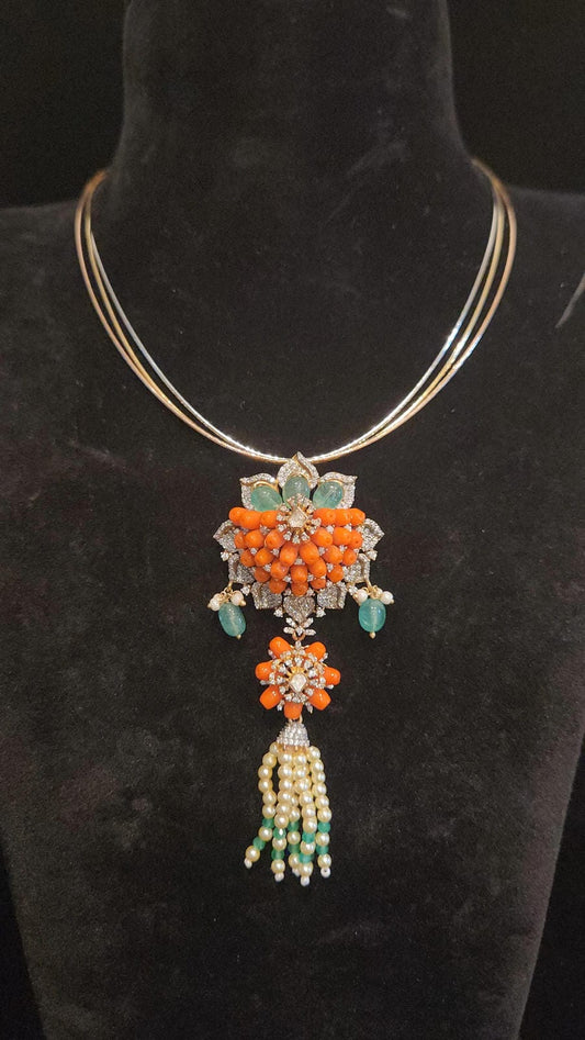 Vibrant 92.5 Silver Floral Dangler Pendant Set