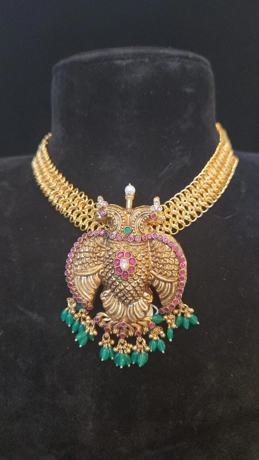 92.5 Silver Antique Finish Garuda Pendent Mesh Chain Set