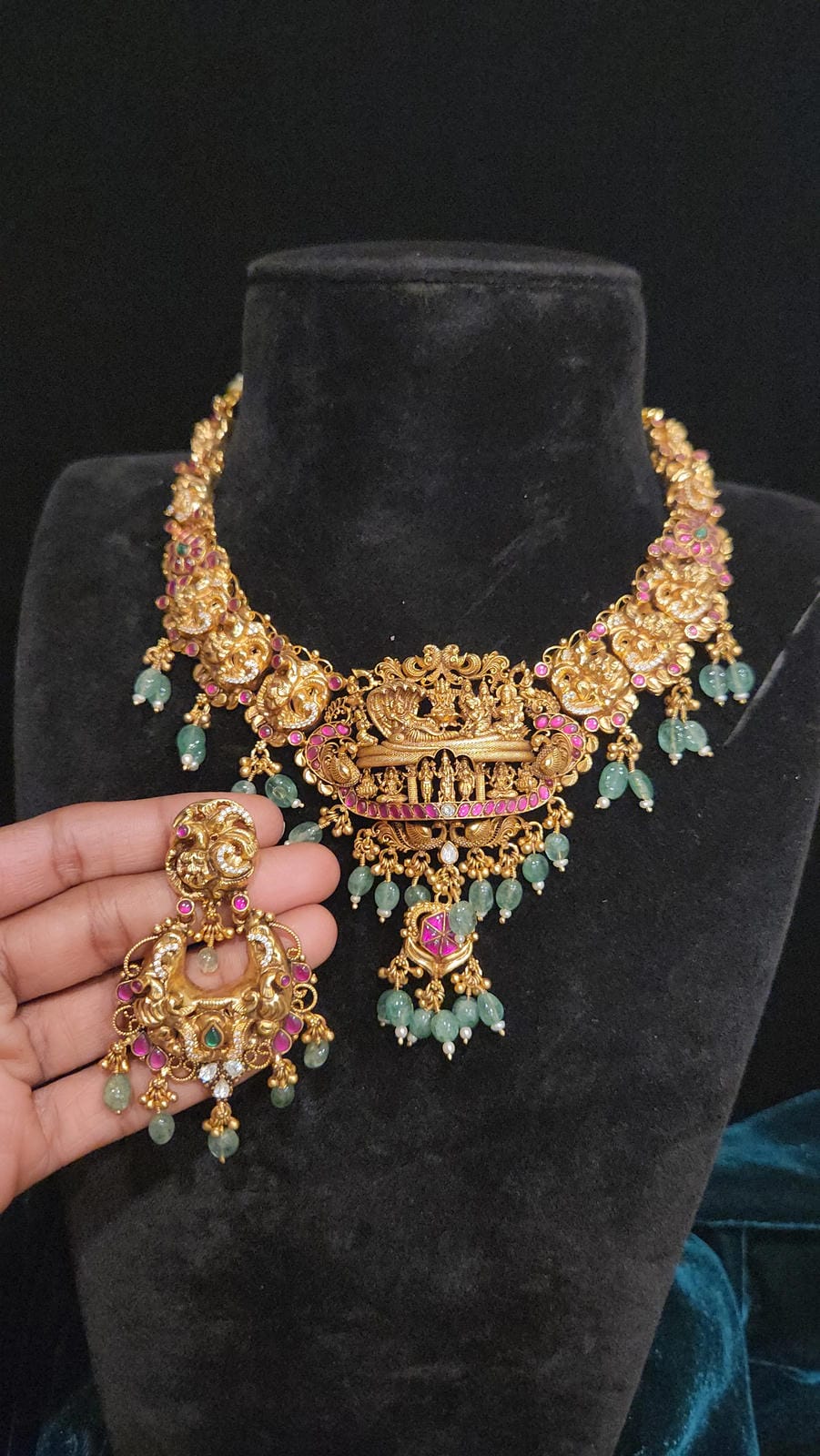 92.5 Silver Necklace Set, Handcrafted Temple Jewelry