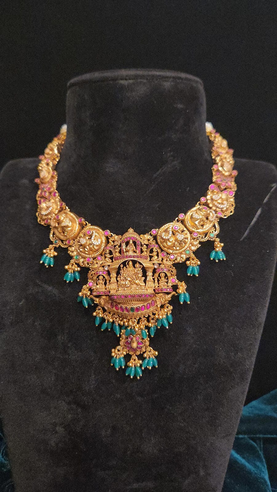 92.5 Silver Nakshi Finish Necklace Set, Handcrafted Temple Jewelry