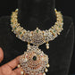92.5 Silver Diamond Finish Peacock & Emeralds Necklace Set