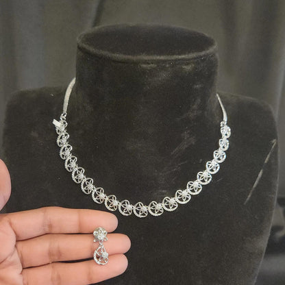 Rhodium Floral Design Necklace Set