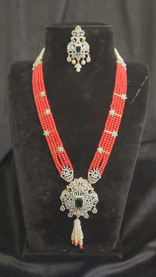 5-Layered Bead Mala with Peacocks Pendant