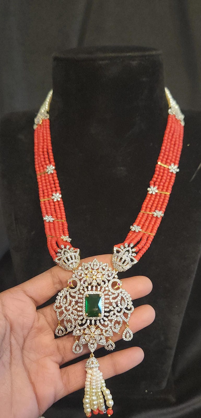 5-Layered Bead Mala with Peacocks Pendant