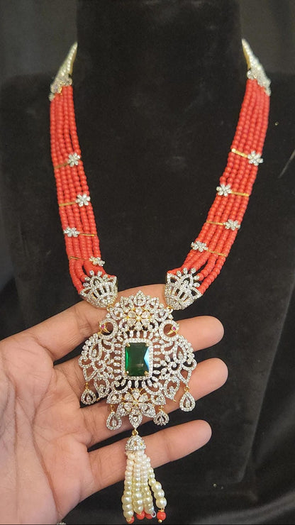 5-Layered Bead Mala with Peacocks Pendant