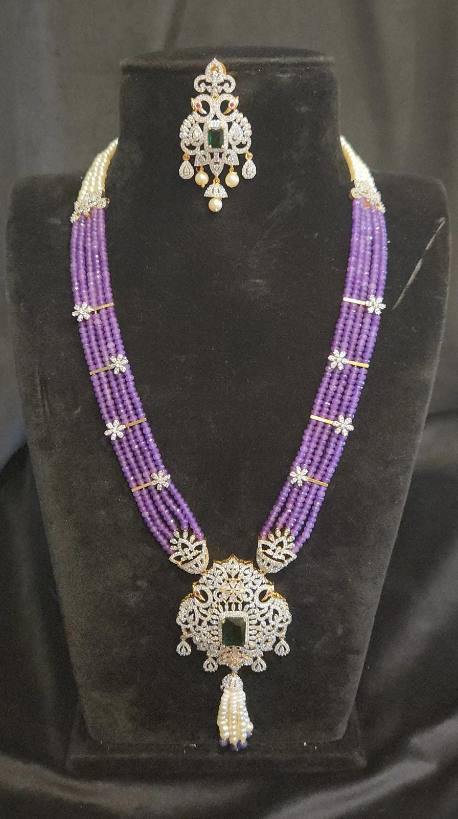 5-Layered Bead Mala with Peacocks Pendant