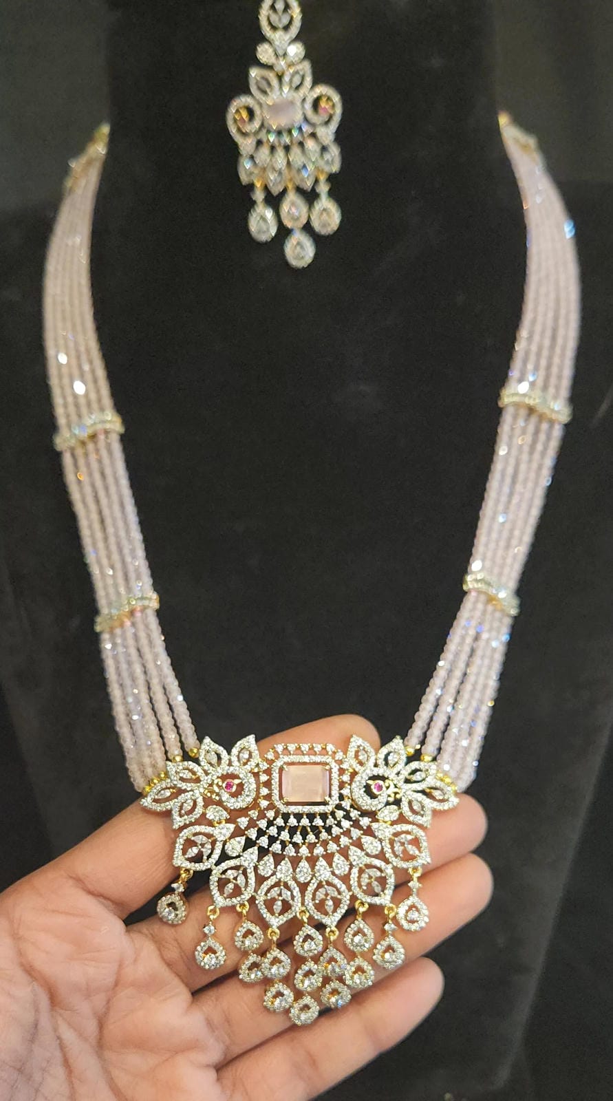 4-Layered Baby Pink CZ Bead Haram Set