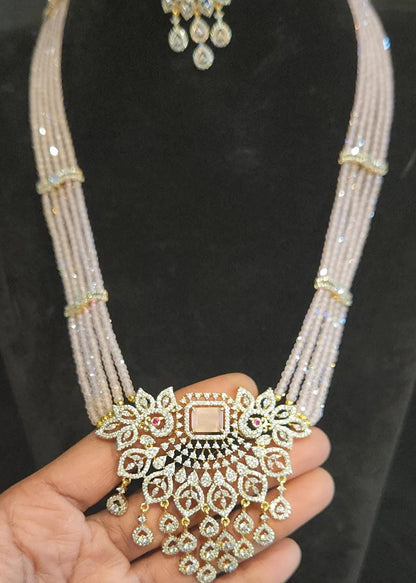 4-Layered Baby Pink CZ Bead Haram Set