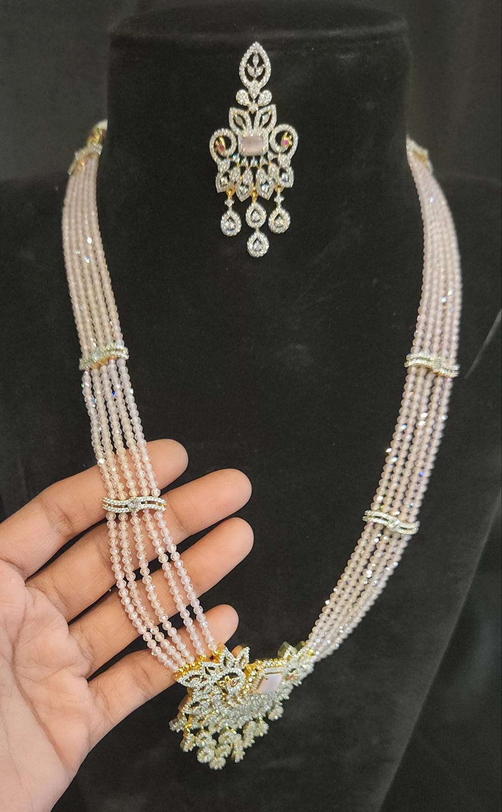 4-Layered Baby Pink CZ Bead Haram Set