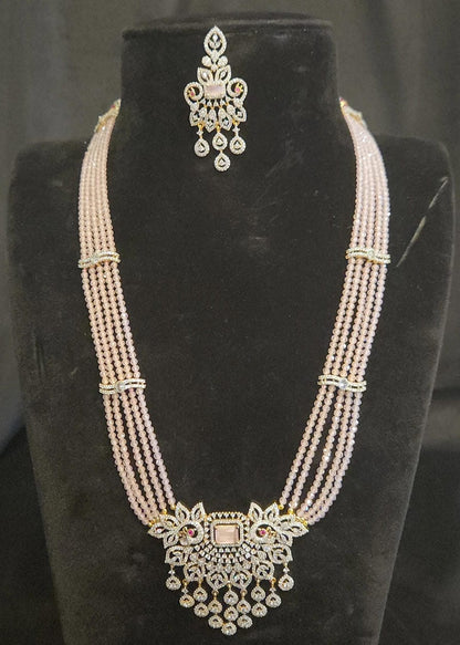 4-Layered Baby Pink CZ Bead Haram Set