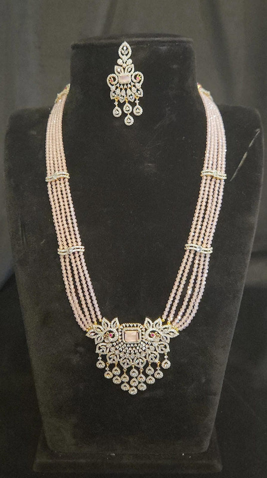 4-Layered Baby Pink CZ Bead Haram Set