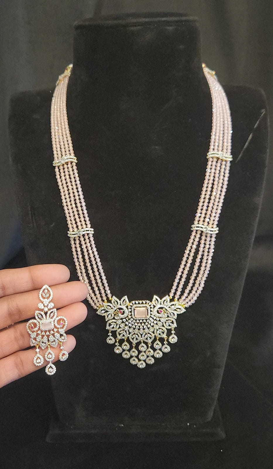 4-Layered Baby Pink CZ Bead Haram Set