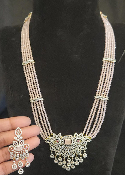 4-Layered Baby Pink CZ Bead Haram Set