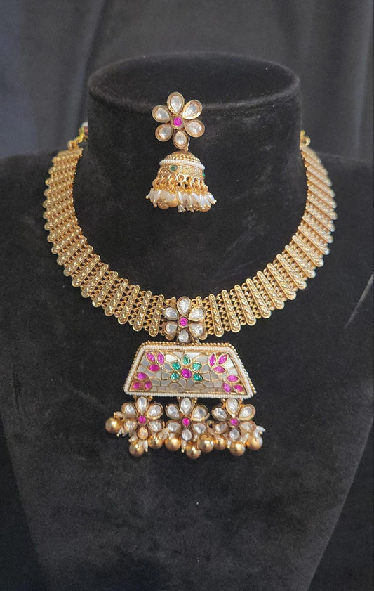 Antique Kundan Mesh Chain Necklace Set