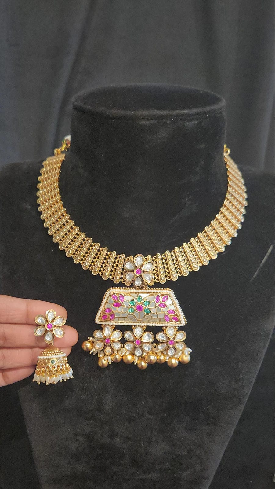 Antique Kundan Mesh Chain Necklace Set