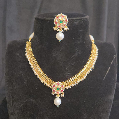 Pachi Kundan Necklace Set with Sugar Bead & Pearls
