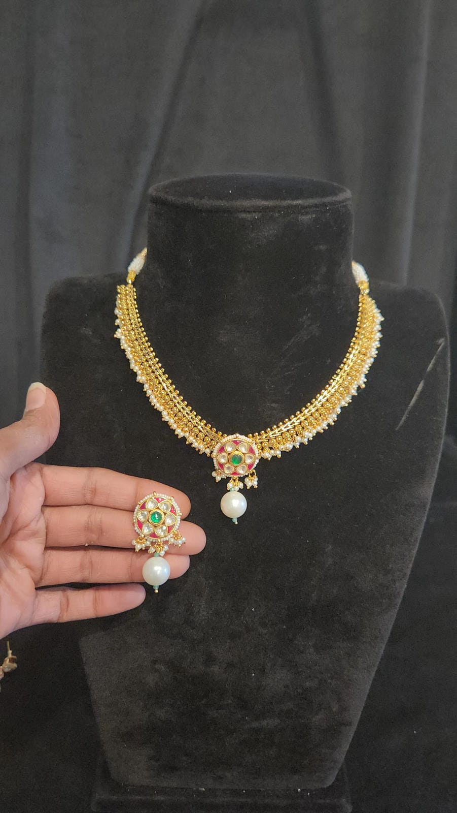 Pachi Kundan Necklace Set with Sugar Bead & Pearls