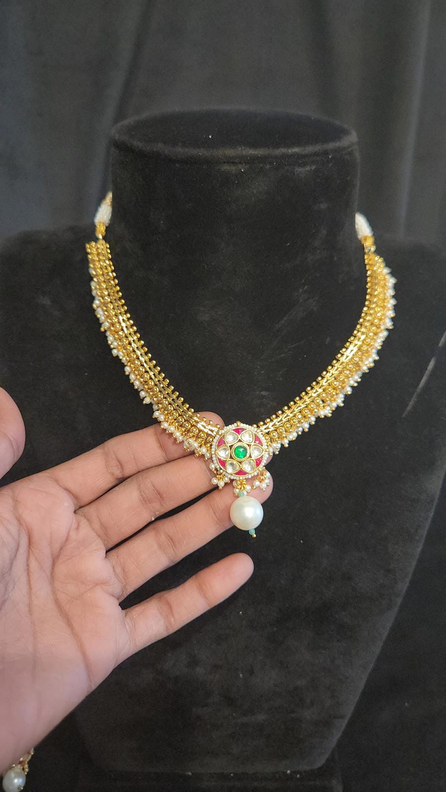 Pachi Kundan Necklace Set with Sugar Bead & Pearls
