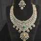 Diamond Finish Emerald Haram Set, Detachable Pendent