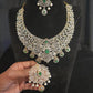 Diamond Finish Emerald Haram Set, Detachable Pendent