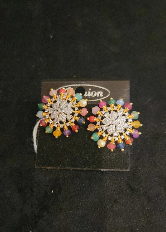 Moissanite & Multi-Color Beads Studs