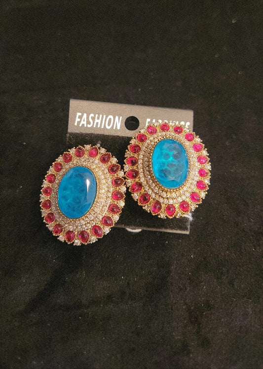 Ruby & Ocean Blue Stone Studs