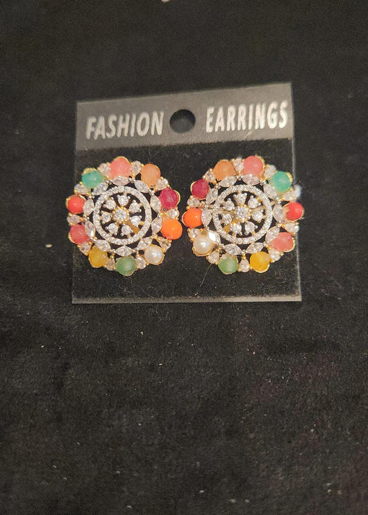 Wheel Design CZs & Multi Color Stone Studs