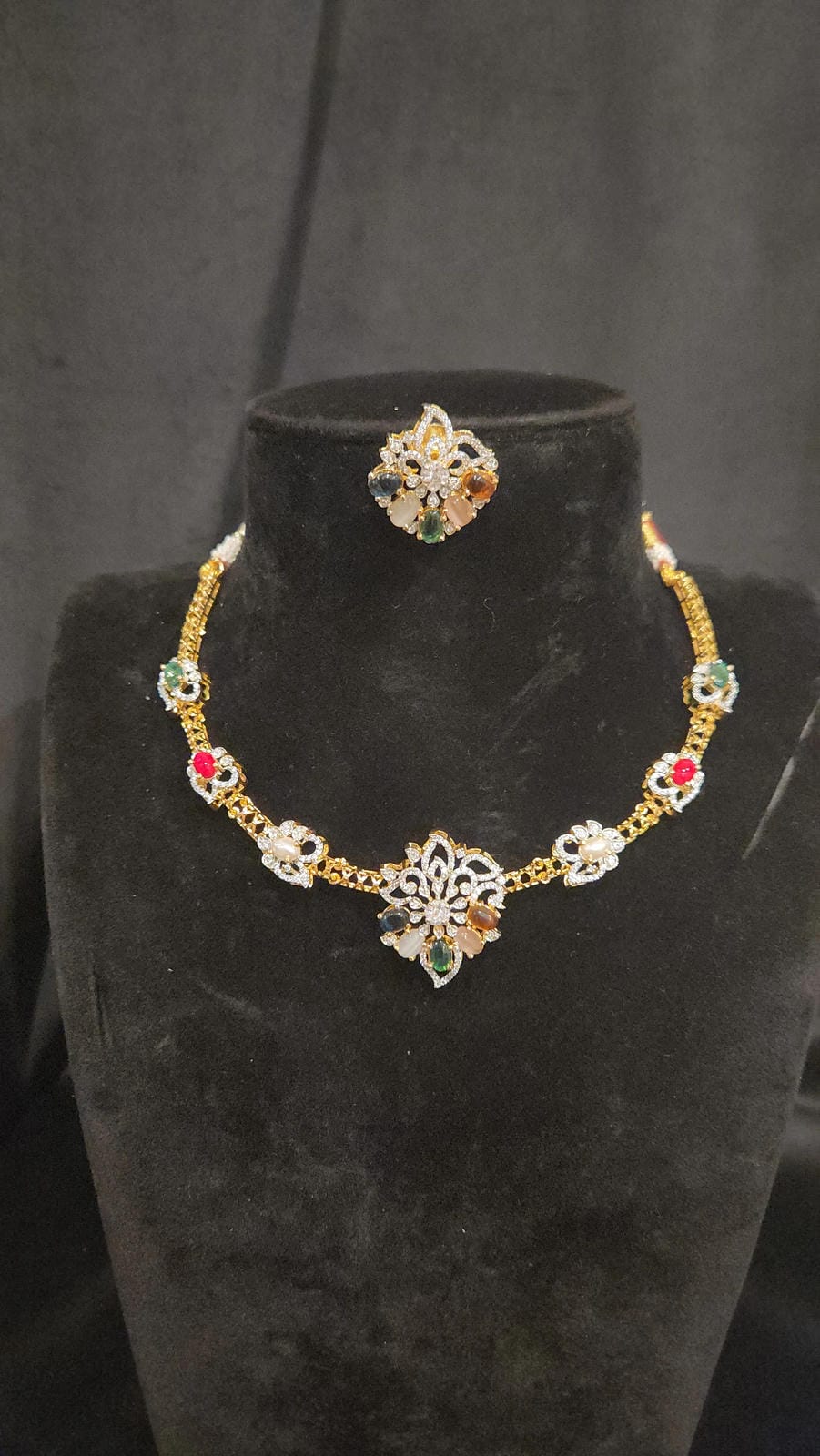 Gold Finish Navaratan Floral Kante Set