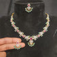 Diamond Finish Floral & Emerald Necklace Set