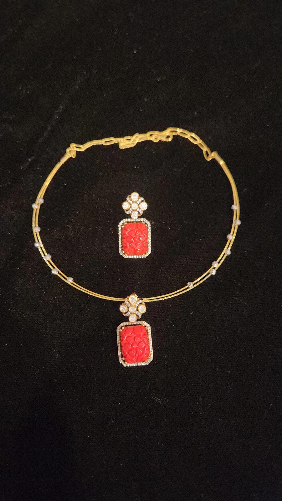 92.5 Silver Rectangle Coral Pendent Set